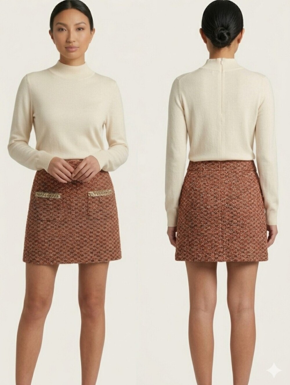 Jeannie Mai x I.N.C Tweed Mini Skirt Chain Detail Boucle Textured Size 8 Fall